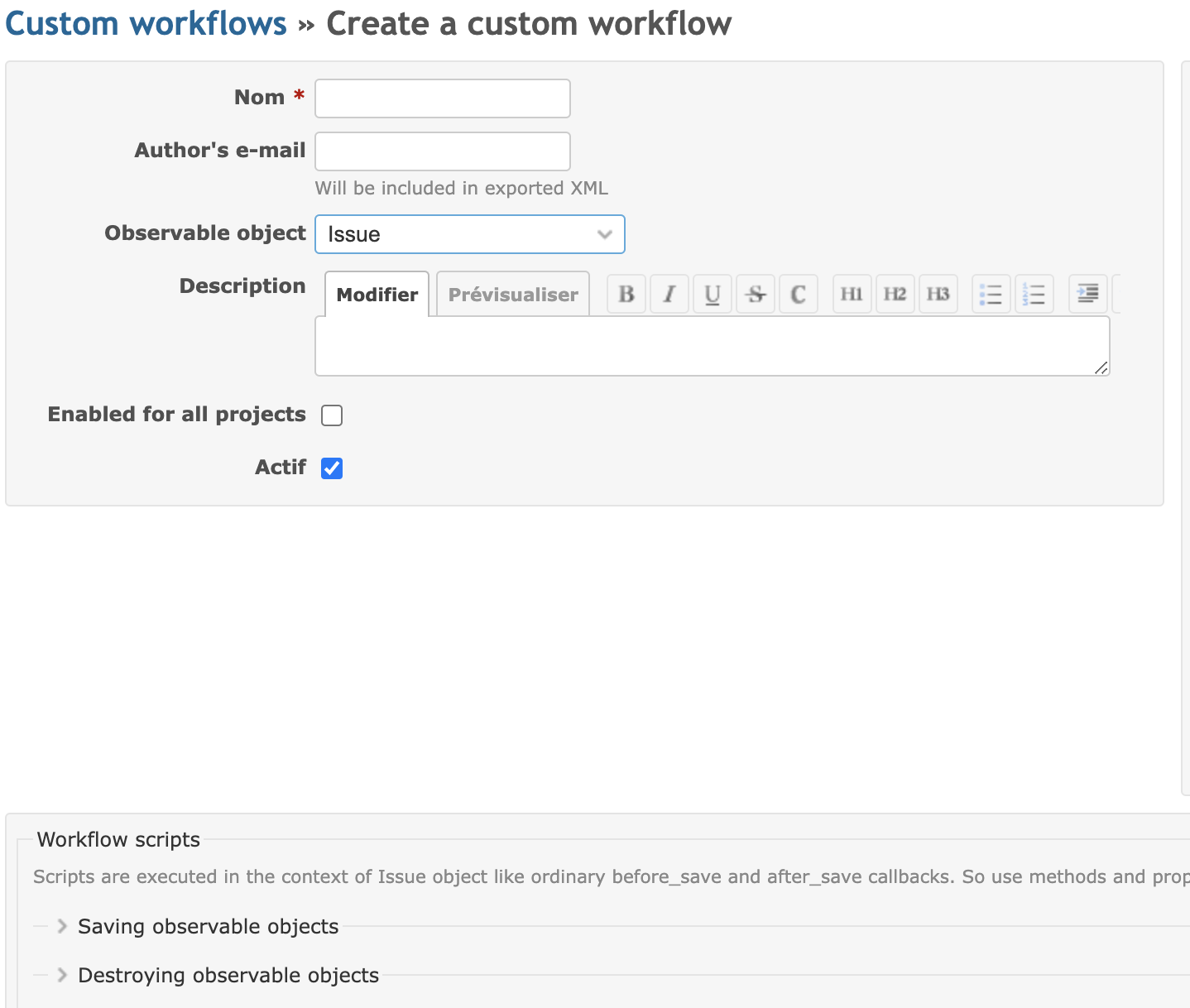 Création d'un custom workflow dans Redmine